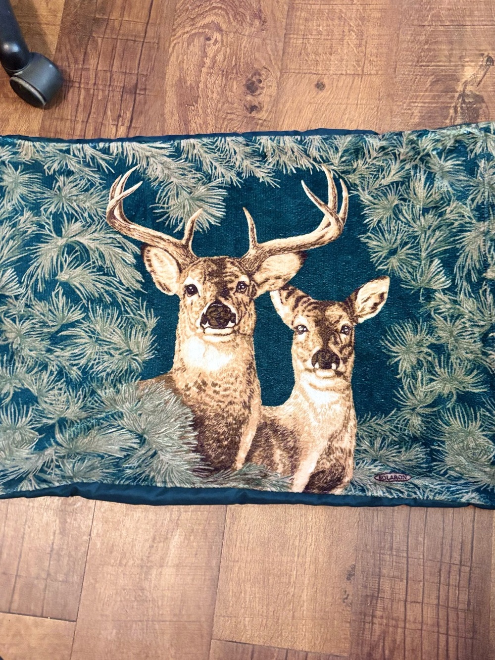 Woodland Deer Decorative Throw Pillow - Teal and Tan